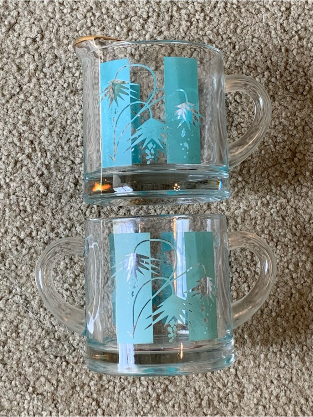 Vintage Bartlett Collins MCM Aqua Daisy Flower Power Sugar Bowl & Creamer Set - Picture 10 of 10